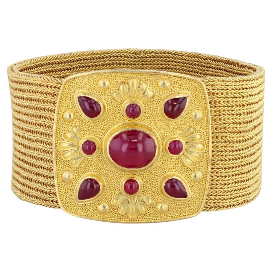 7.25ctw Bikakis & Johns Handmade Ruby Statement Bracelet 22k 18k Gold 7" For Sale