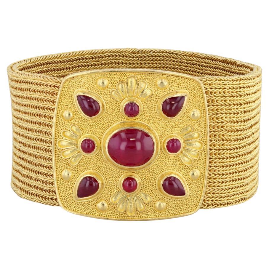 7.25ctw Bikakis 
Johns Handmade Ruby Statement Bracelet 22k 18k Gold 7"