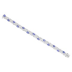 7,25ctw blauer Saphir 7,27ctw SI/H Diamant breites Armband 14k massives Weißgold