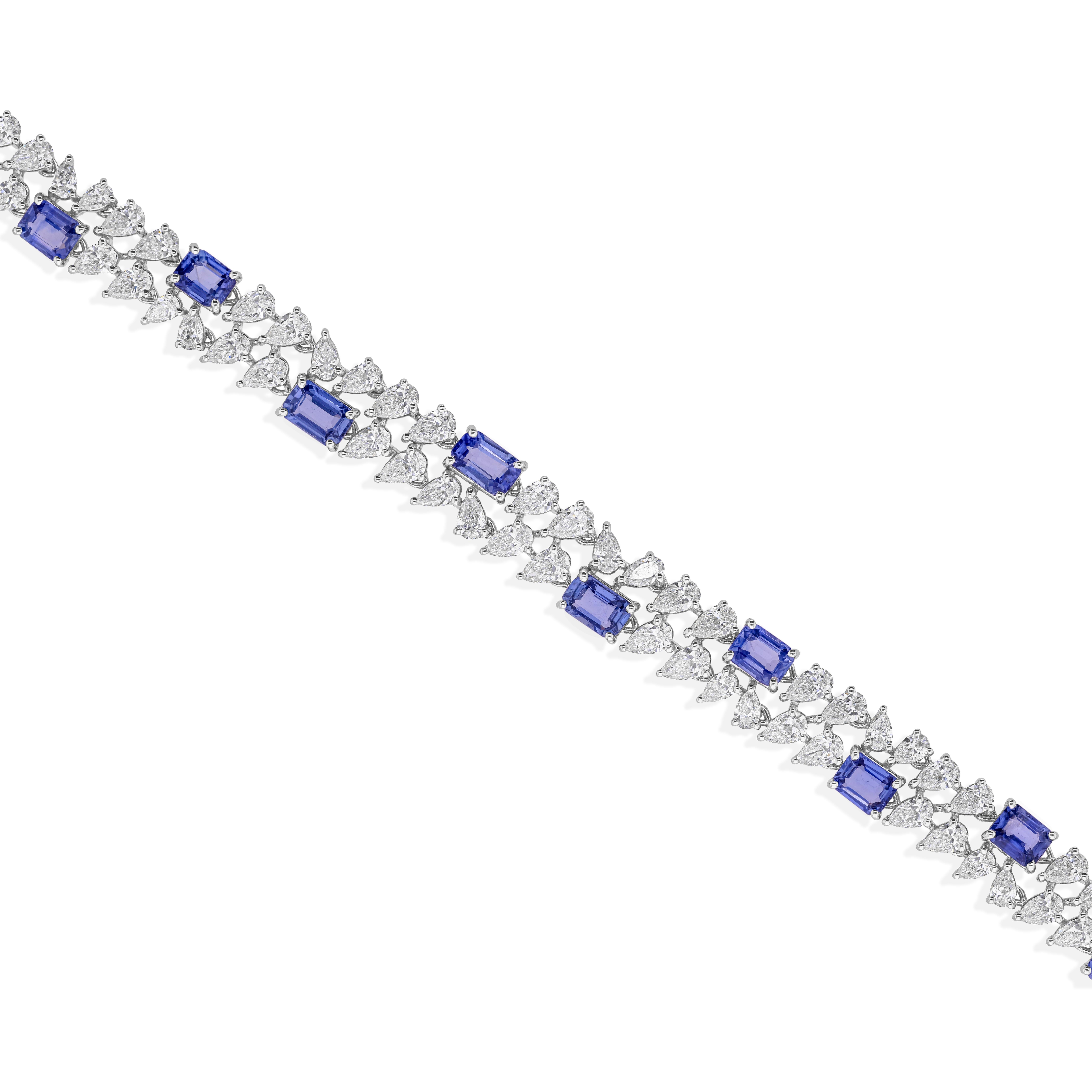 7,25ctw Blauer Saphir 7,27ctw SI/H Diamant Breite Armband 18k Massiv Weißgold (Art déco) im Angebot