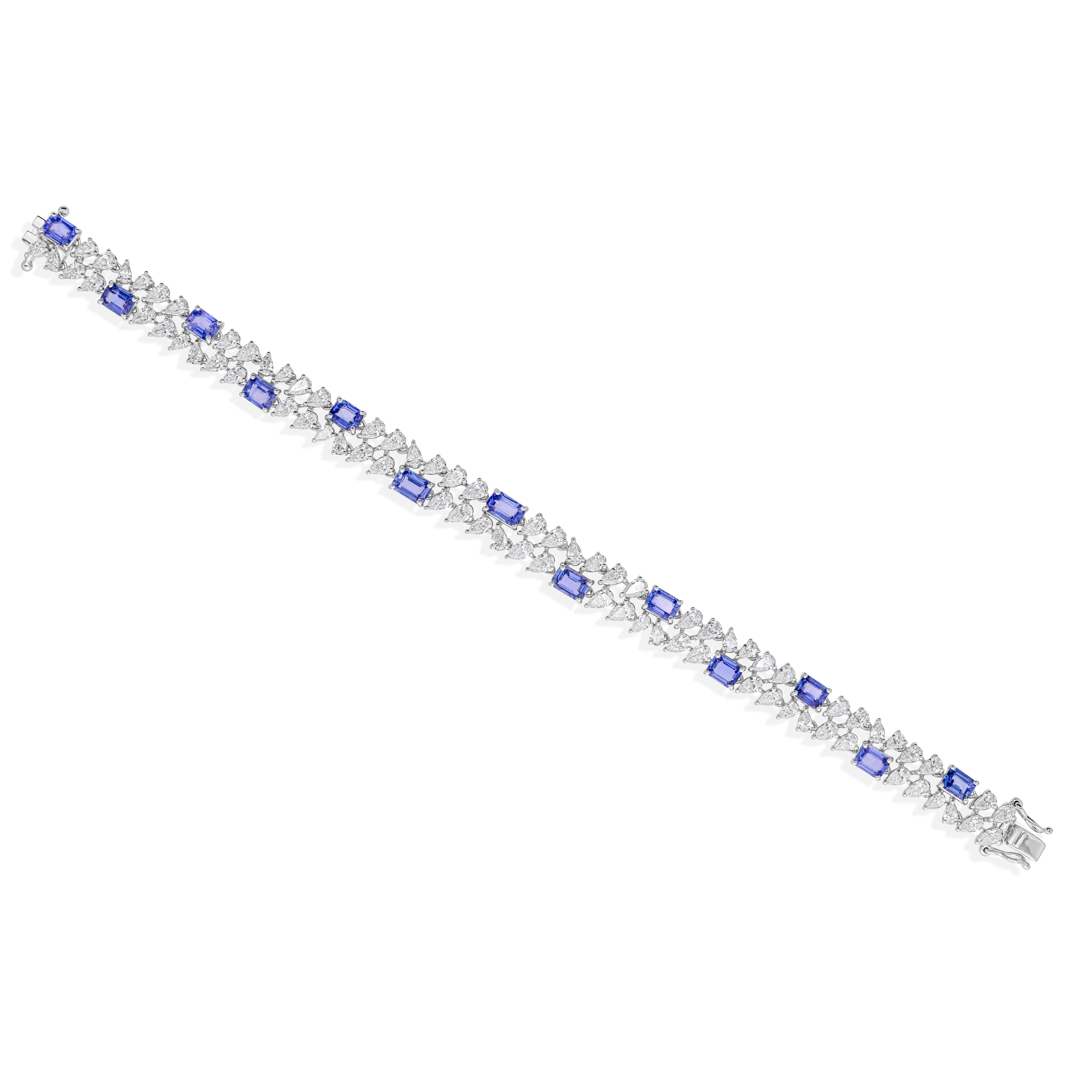 7,25ctw Blauer Saphir 7,27ctw SI/H Diamant Breite Armband 18k Massiv Weißgold im Zustand „Neu“ im Angebot in Diera, Dubai