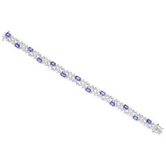 7.25ctw Blue Sapphire 7.27ctw SI/H Diamond Wide Bracelet 18k Solid White Gold