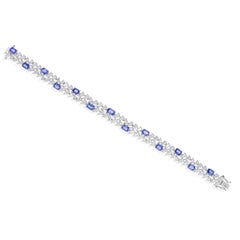 7,25ctw Blauer Saphir 7,27ctw SI/H Diamant Breite Armband 18k Massiv Weißgold