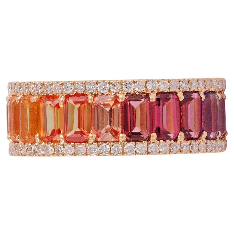 Bague en or 18 carats avec saphirs arc-en-ciel multicolores de 7,26 carats et diamants