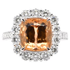 7.26 Carat Natural Imperial Topaz and Diamond Halo Ring Set in Platinum