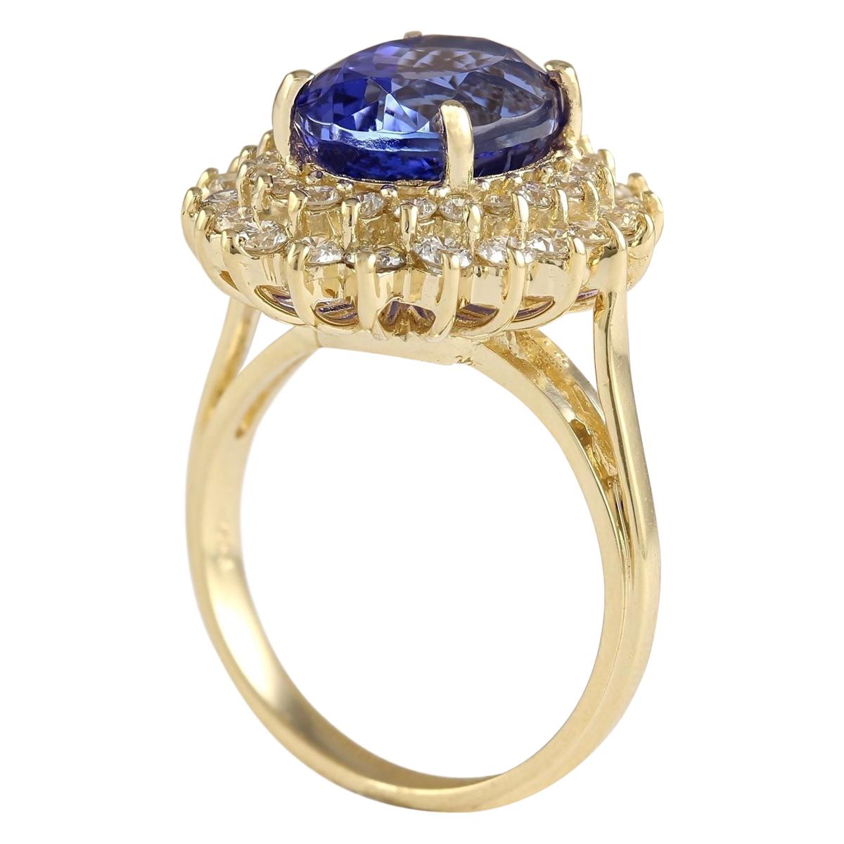 7.26 Carat Tanzanite 14 Karat Yellow Gold Diamond Ring In New Condition For Sale In Los Angeles, CA