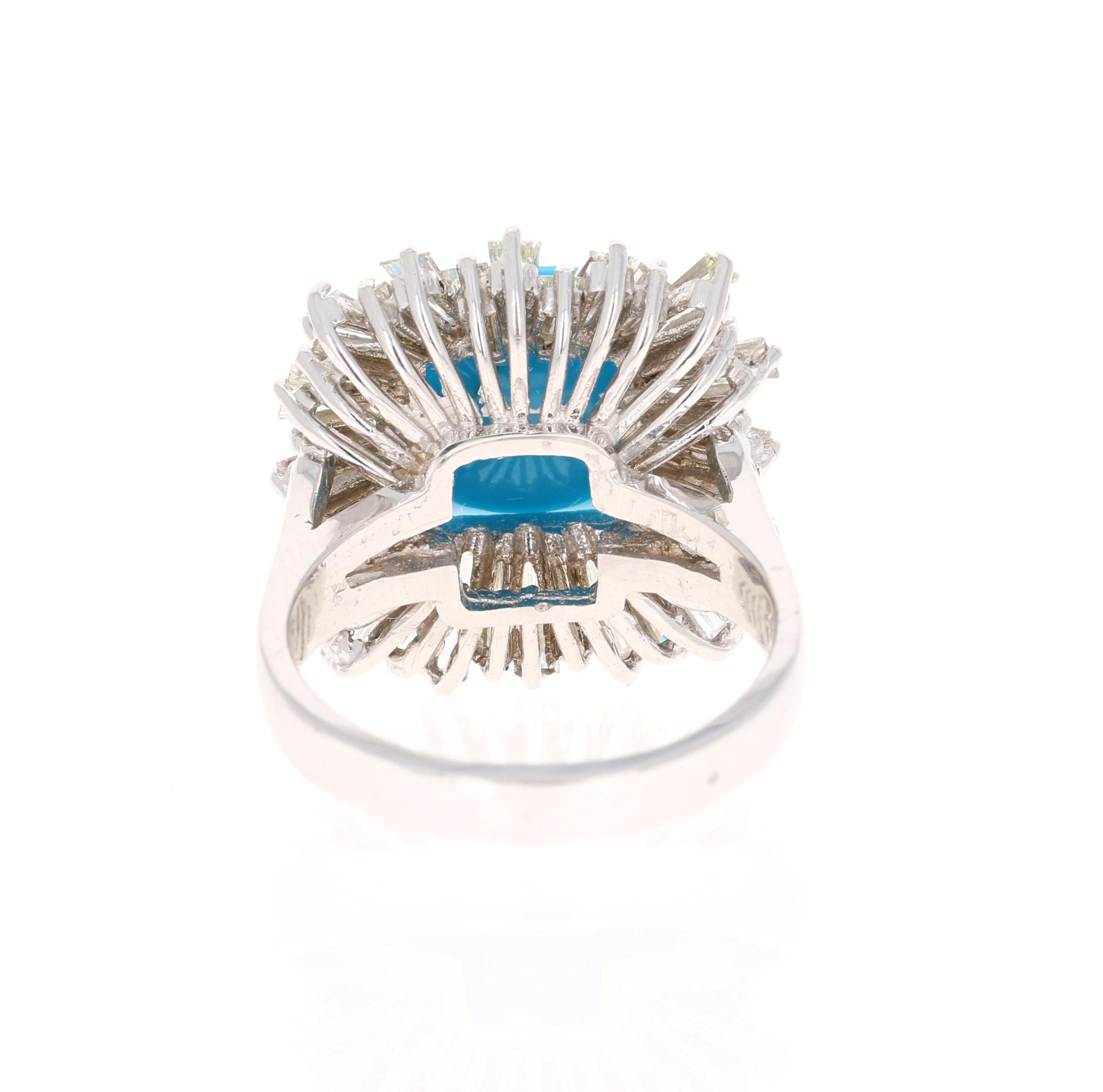 Contemporary 7.26 Carat Turquoise Diamond 14 Karat White Gold Cocktail Ring For Sale
