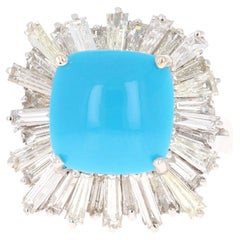 7.26 Carat Turquoise Diamond 14 Karat White Gold Cocktail Ring 7.26 Carat Turquoise Diamond 14 Karat White Gold Cocktail Ring