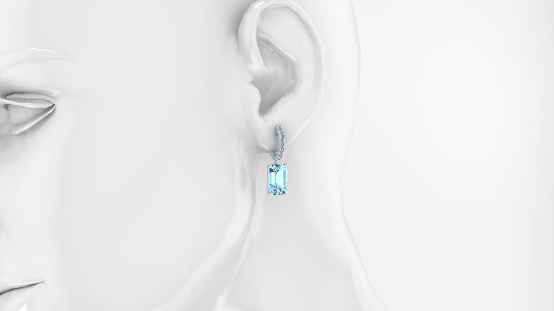 Pear Cut 7.26 Carats Emerald cut Aquamarine and Diamonds Platinum Earrings