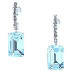 7.26 Carats Emerald cut Aquamarine and Diamonds Platinum Earrings