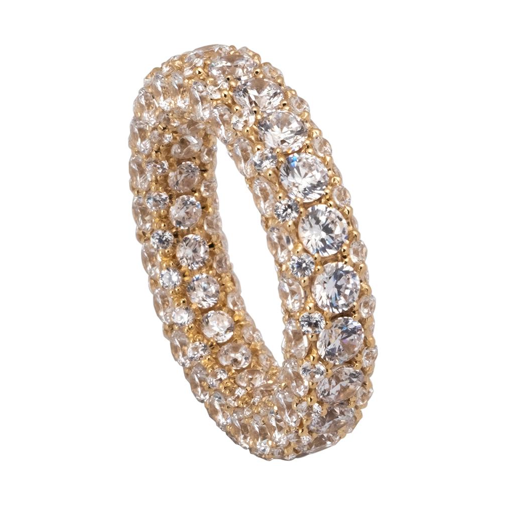 Every square millimeter of this ring is covered in diamonds! One hundred and eighty four diamonds are expertly set for total weight of 7.36 carats. This ring sparkles in every direction - 360 degrees of diamonds. 
The ultimate Eternity ring is made