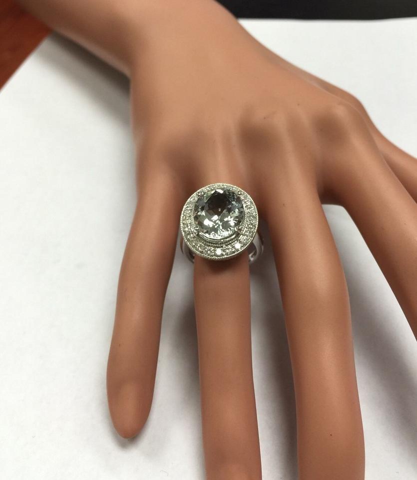 Ring aus 14 Karat massivem Weißgold mit 7,26 Karat natürlichem Aquamarin und Diamant im Angebot 3