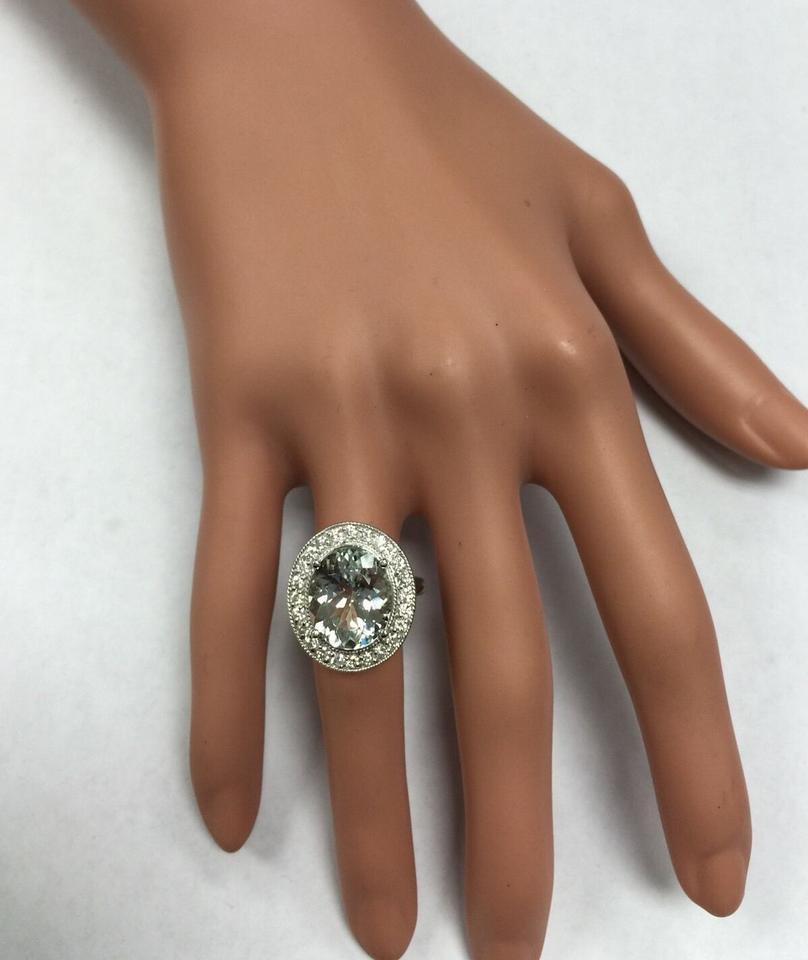 Ring aus 14 Karat massivem Weißgold mit 7,26 Karat natürlichem Aquamarin und Diamant im Angebot 4