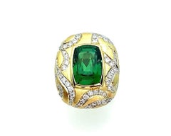 7.26 Carat Tsavorite Garnet and Diamond 18k Yellow Gold Handmade Ring