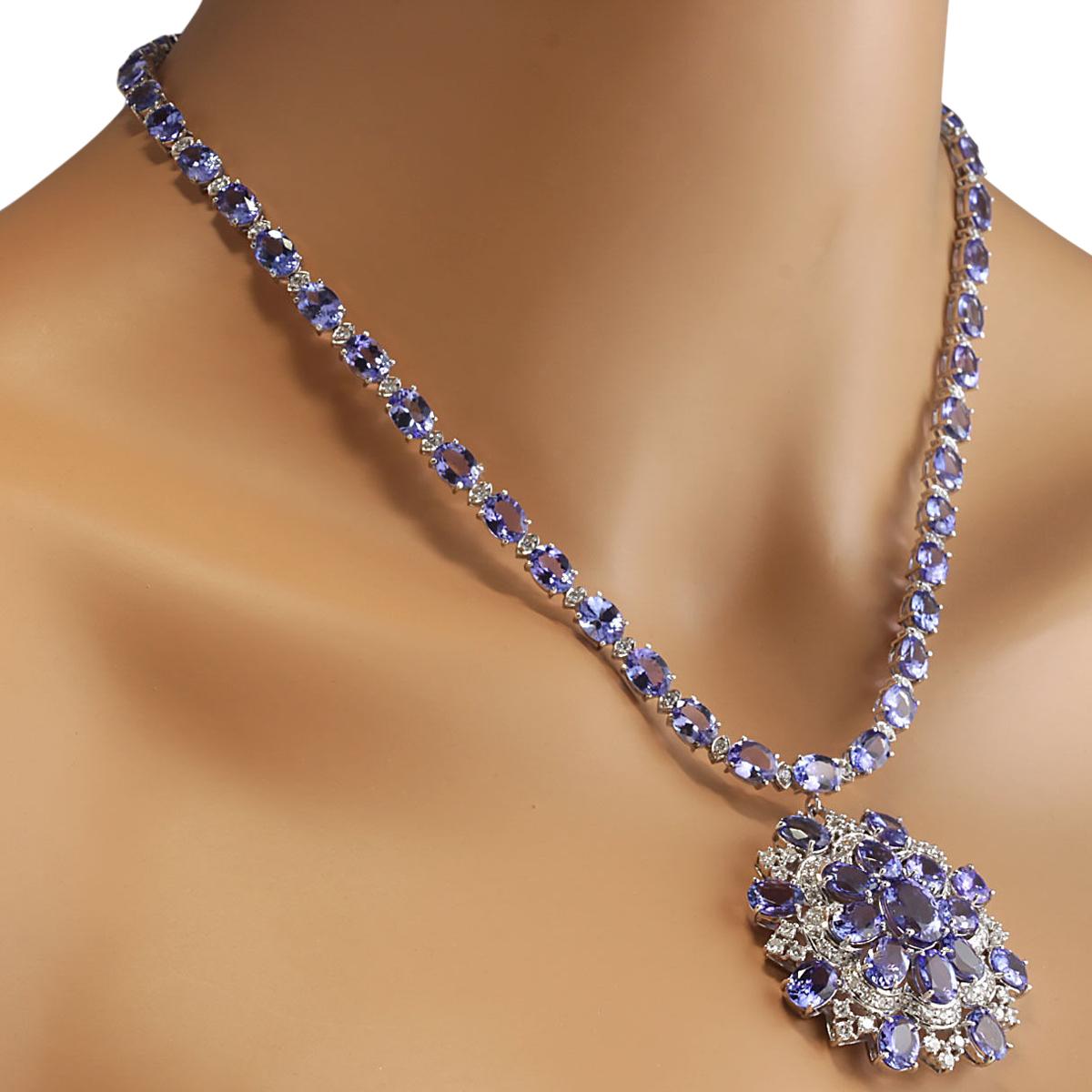 Natural Tanzanite Diamond Necklace In 14 Karat White Gold  In New Condition For Sale In Los Angeles, CA