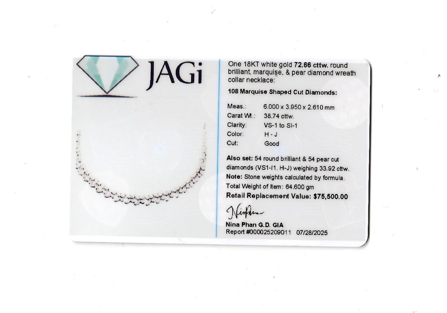 72,66 Karat Rund, Birne & Marquise Diamant Halskette 18 Karat Gold im Angebot 4