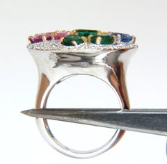7.26CT Natural Sapphire Emerald Ruby Diamonds Sectional Cocktail Ring 18K*