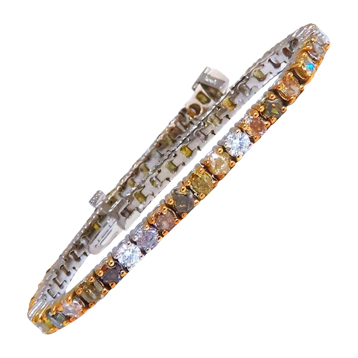 7.26ct Natural Yellow orange pink brown fancy color diamonds link bracelet 14kt*
