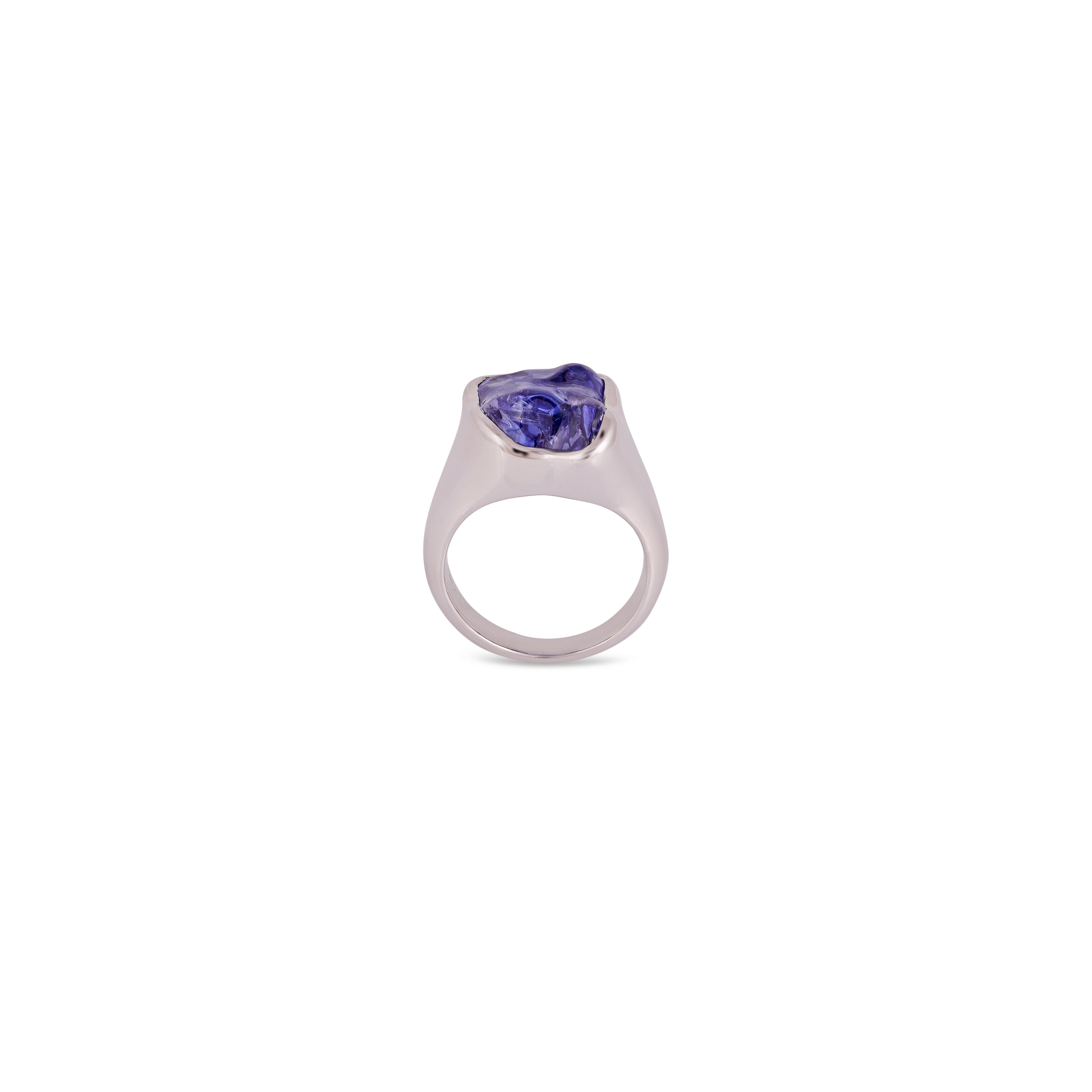 Contemporary Natural Raw Aquamarine Tumbled Ring For Sale