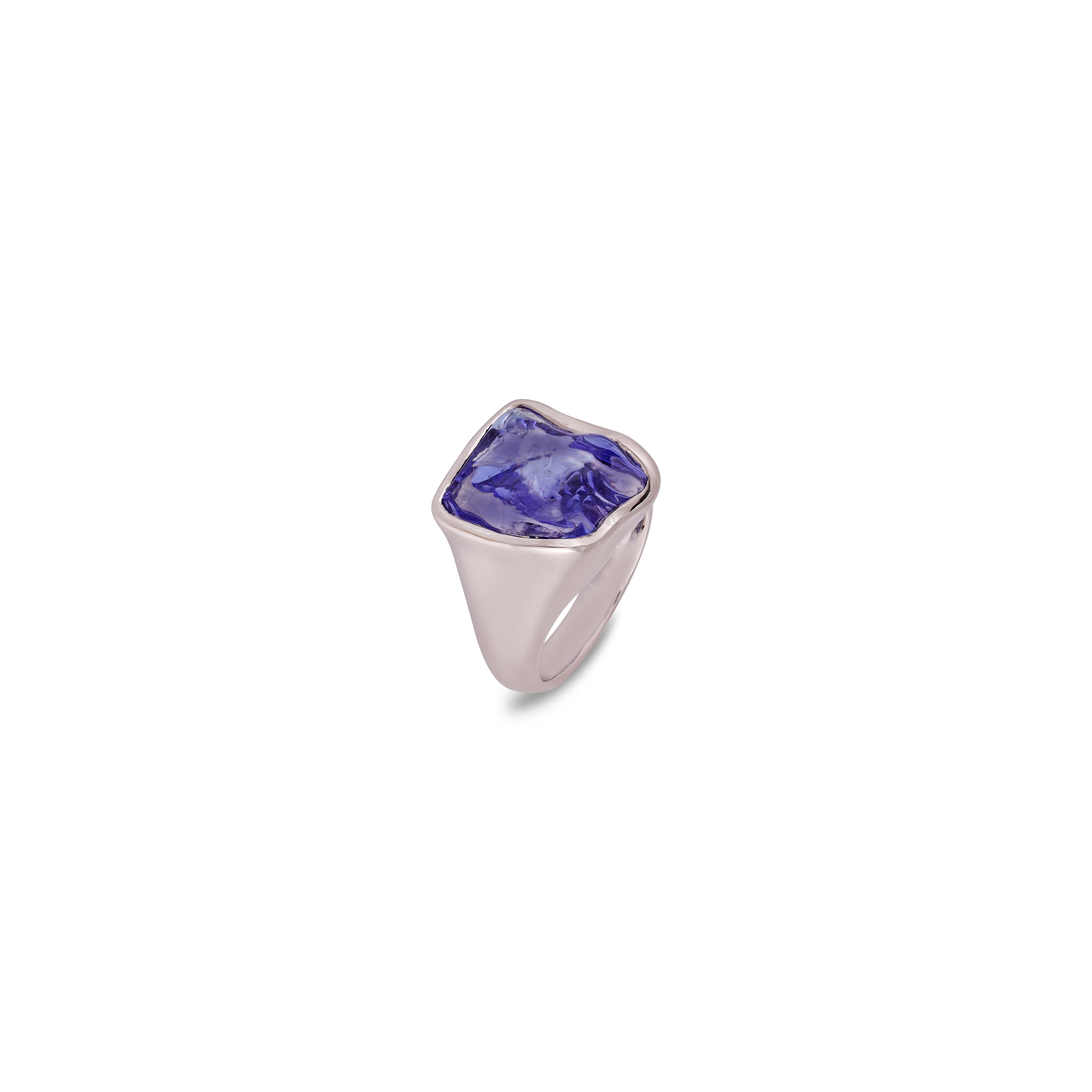 Natural Raw Aquamarine Tumbled Ring In New Condition For Sale In Jaipur, Rajasthan