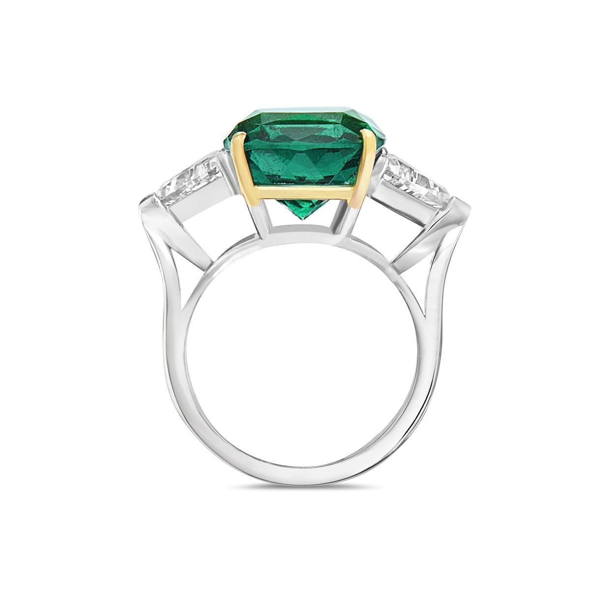 7.27 Carat Cushion Cut No Oil Green Emerald and Diamond Engagement Ring 1