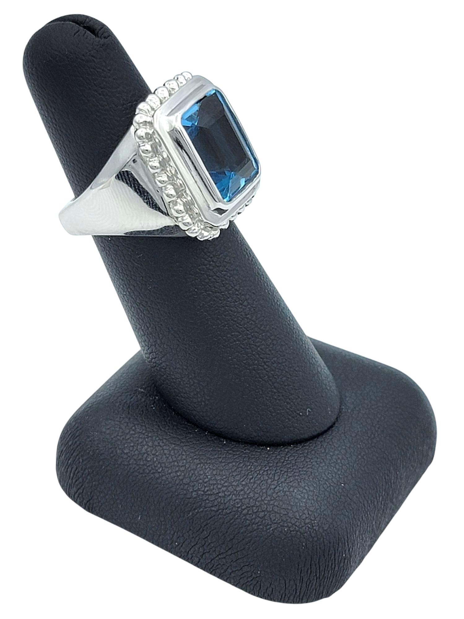 7,27 Karat Blauer Topas im Smaragdschliff mit Wellenschliff und Wellenschliff in 14 Karat Gold Cocktail-Ring im Angebot 5