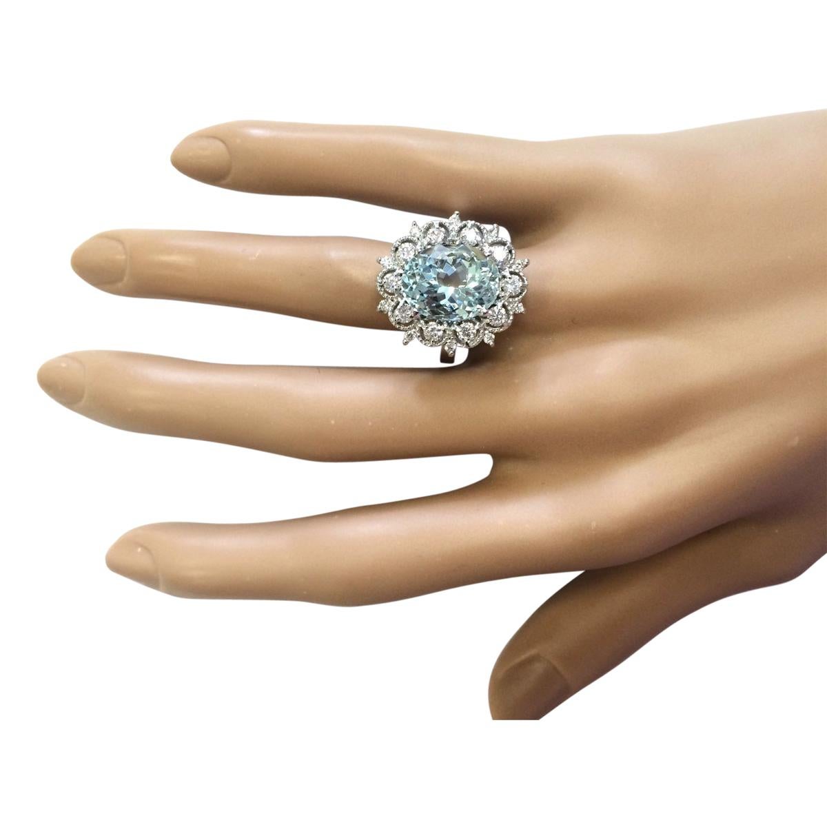 Oval Cut Stunning Natural Aquamarine Diamond Ring In 14 Karat White Gold  For Sale