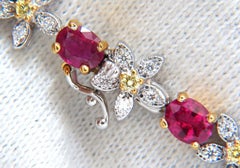 7,27 Carati Rosso Rubino Naturale Diamanti Fiore a Grappolo Bracciale Tennis 18 Carati