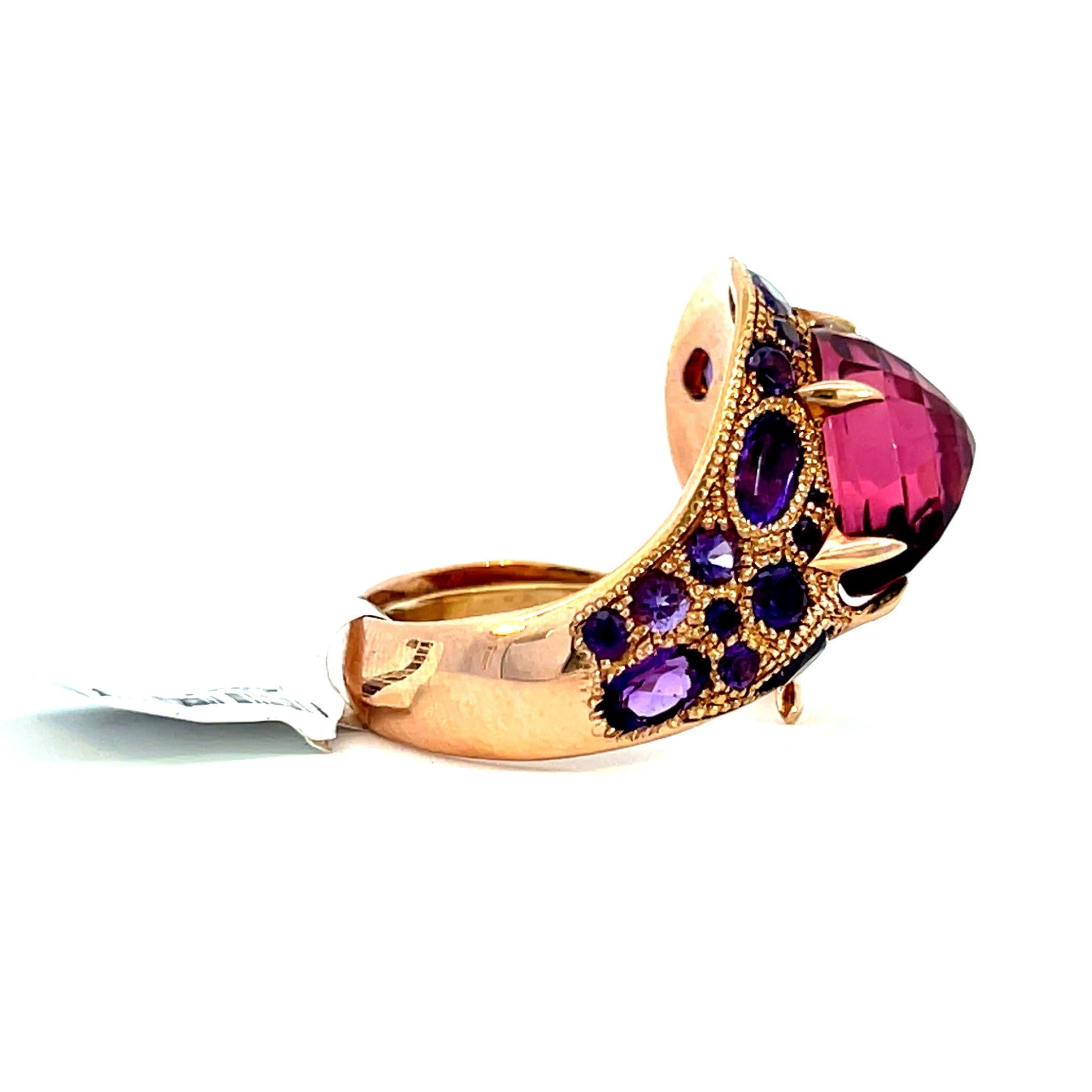7.27 Carat Rose Rubellite and Amethyst Serpent Cocktail Dome Ring 4