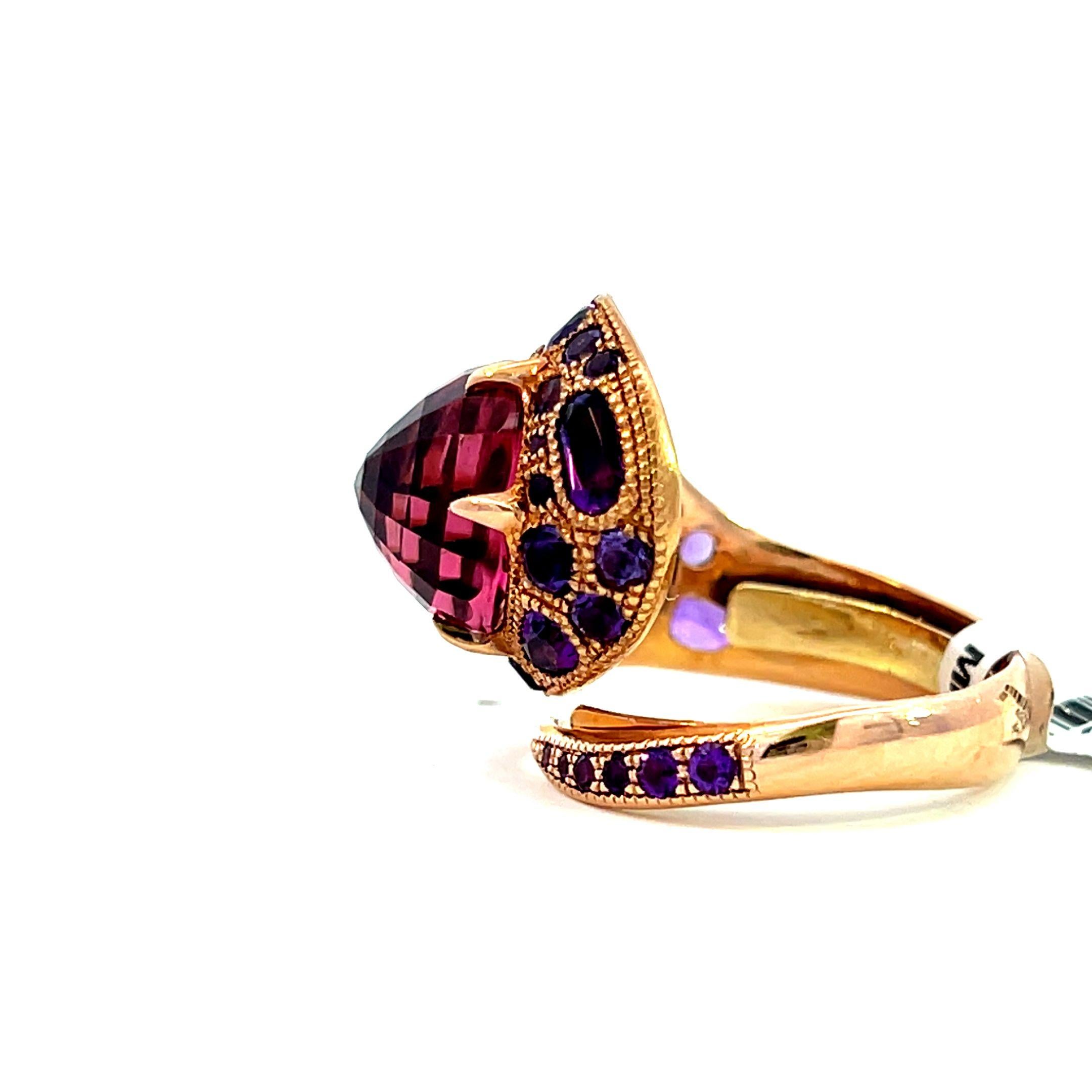 7.27 Carat Rose Rubellite and Amethyst Serpent Cocktail Dome Ring 5