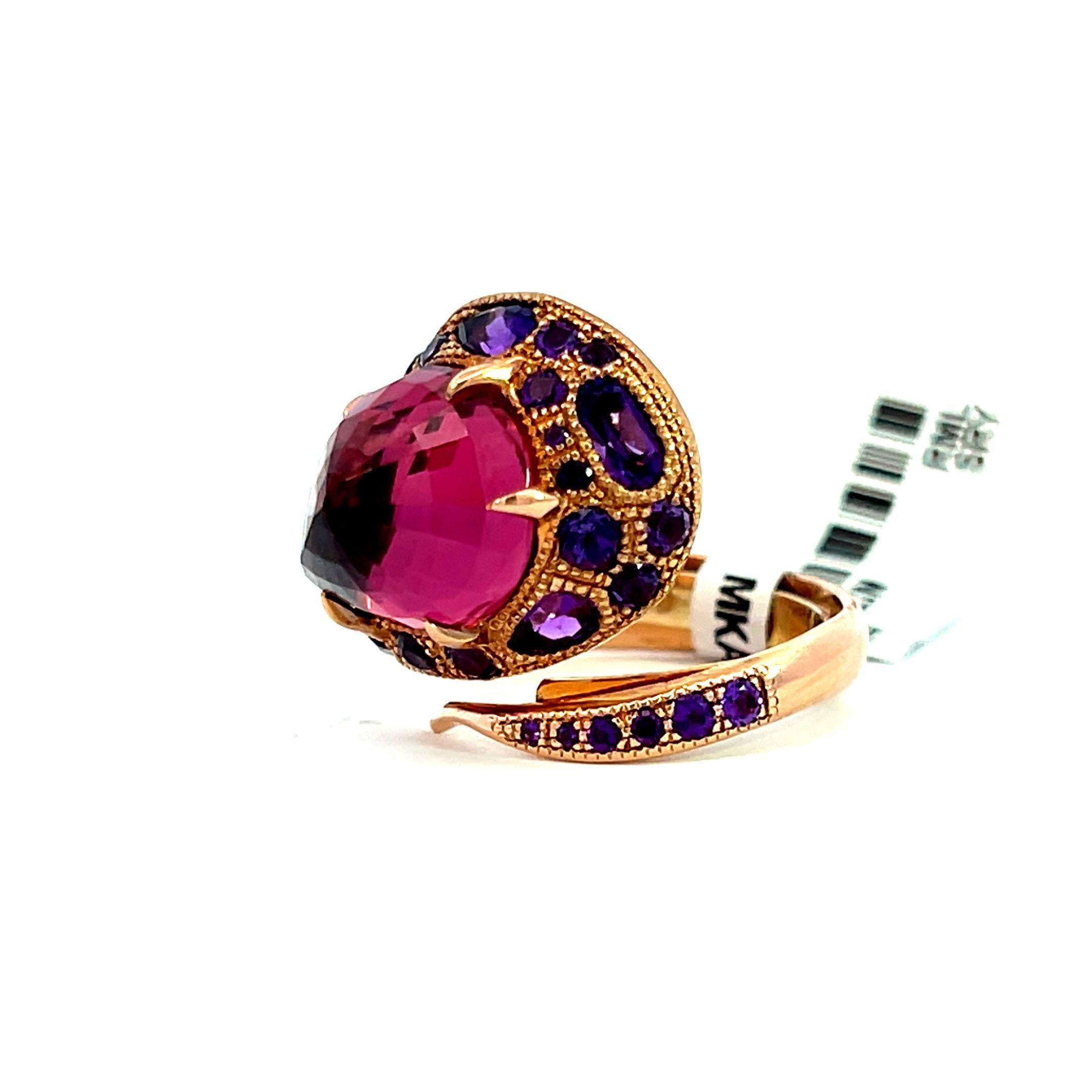 7.27 Carat Rose Rubellite and Amethyst Serpent Cocktail Dome Ring 7