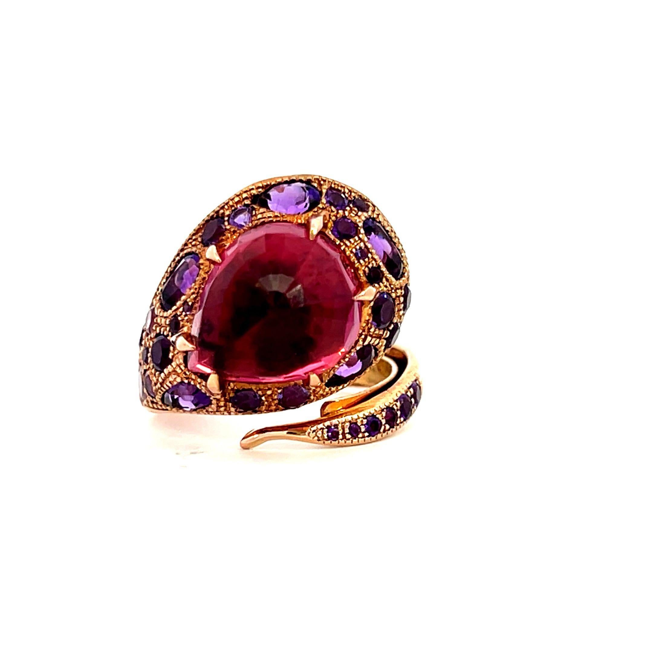 7.27 Carat Rose Rubellite and Amethyst Serpent Cocktail Dome Ring 8