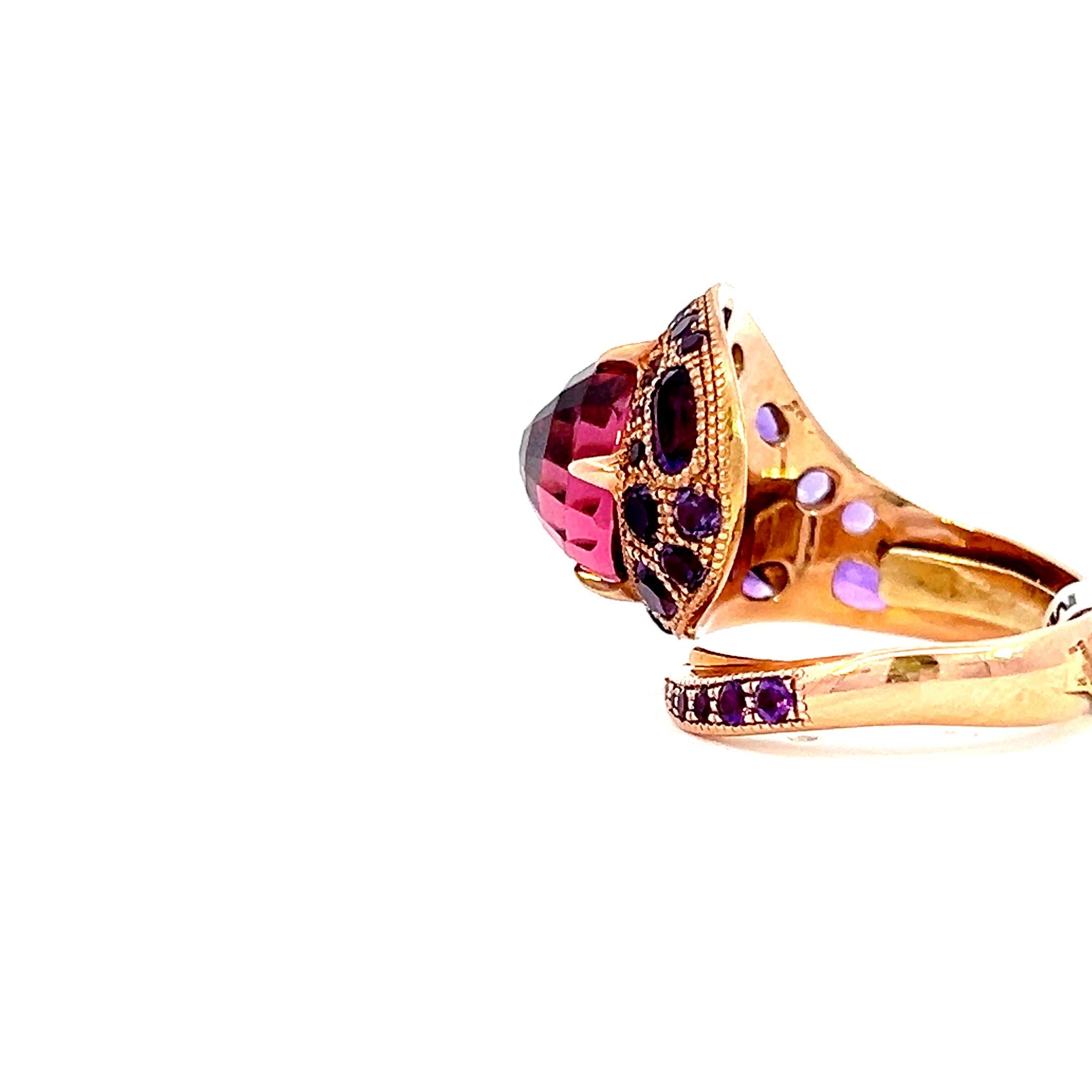 7.27 Carat Rose Rubellite and Amethyst Serpent Cocktail Dome Ring In New Condition In Beverly Hills, CA