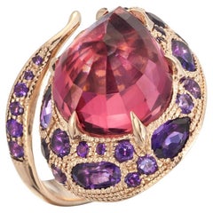 7.27 Carat Rose Rubellite and Amethyst Serpent Cocktail Dome Ring