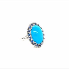 7.46 Carat Turquoise Sapphire Diamond White Gold Cocktail Ring
