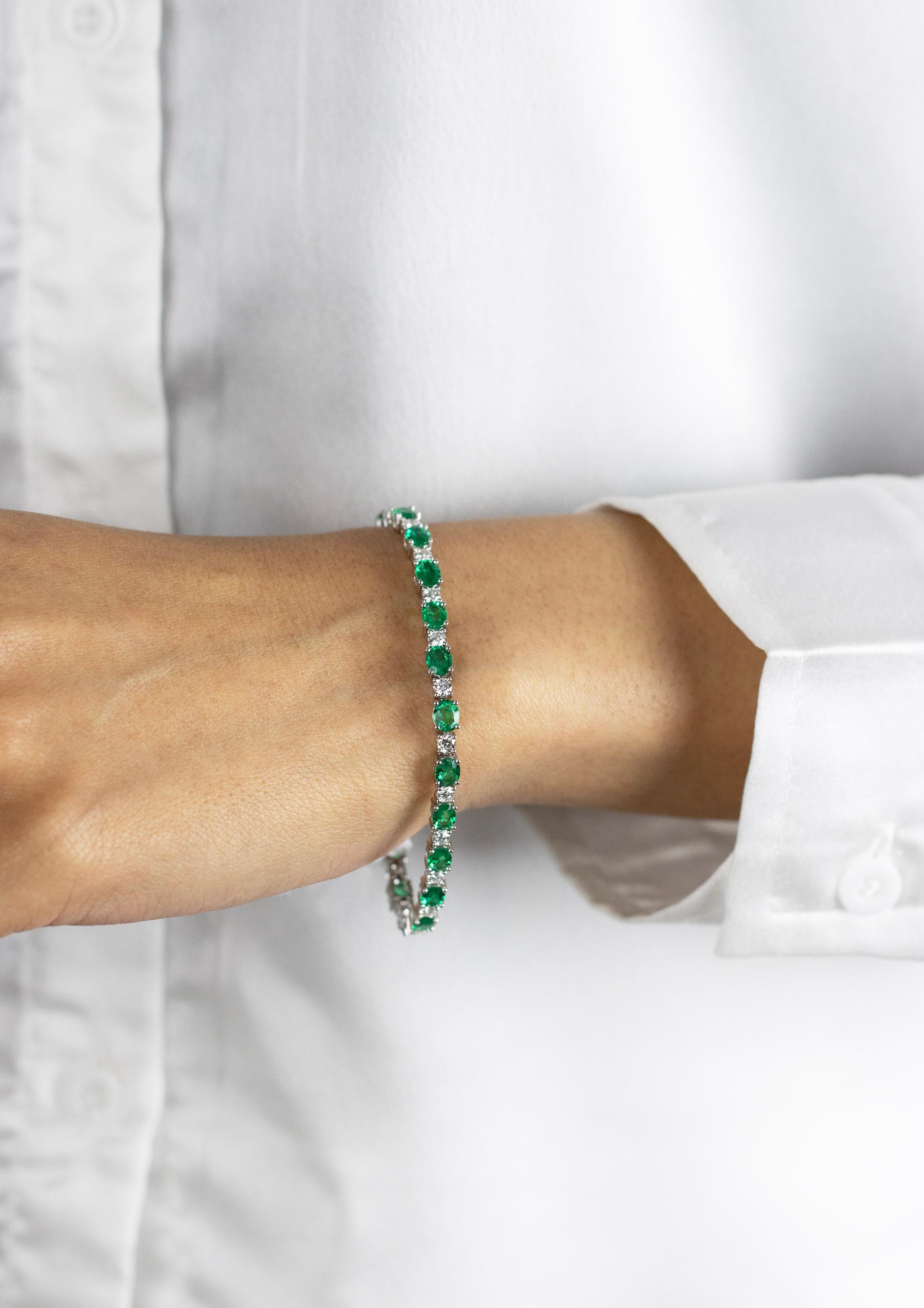 da uomo o donna Roman Malakov Diamonds Bracciale da tennis con smeraldo colombiano e diamanti, taglio ovale, 5,33 carati