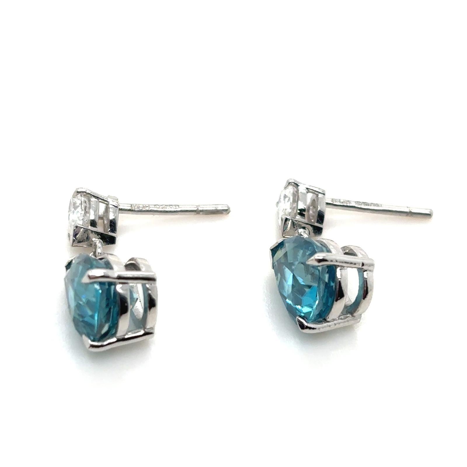 Pear Cut 7.27 Ct Blue Zircon and Diamond Pear on Pear Drop Earrings Platinum For Sale