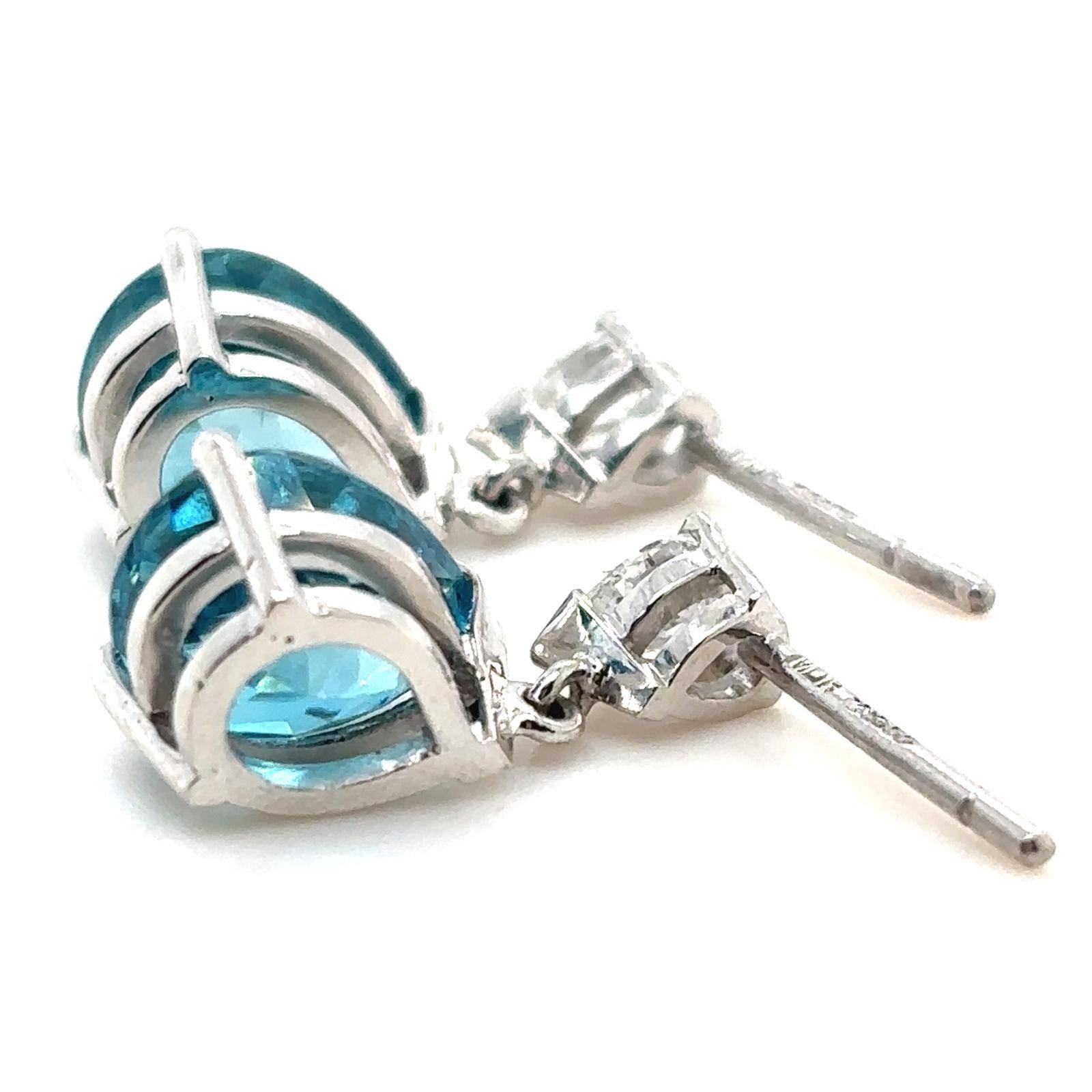 7.27 Ct Blue Zircon and Diamond Pear on Pear Drop Earrings Platinum For Sale 1