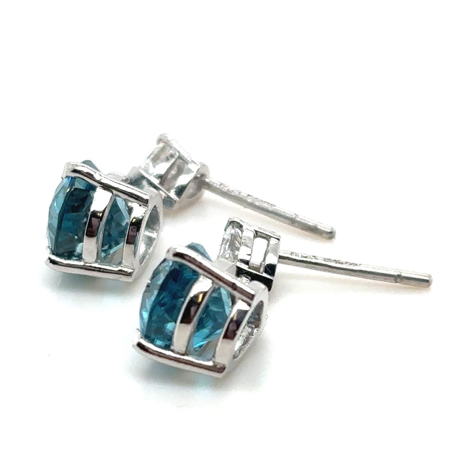 7.27 Ct Blue Zircon and Diamond Pear on Pear Drop Earrings Platinum For Sale 3