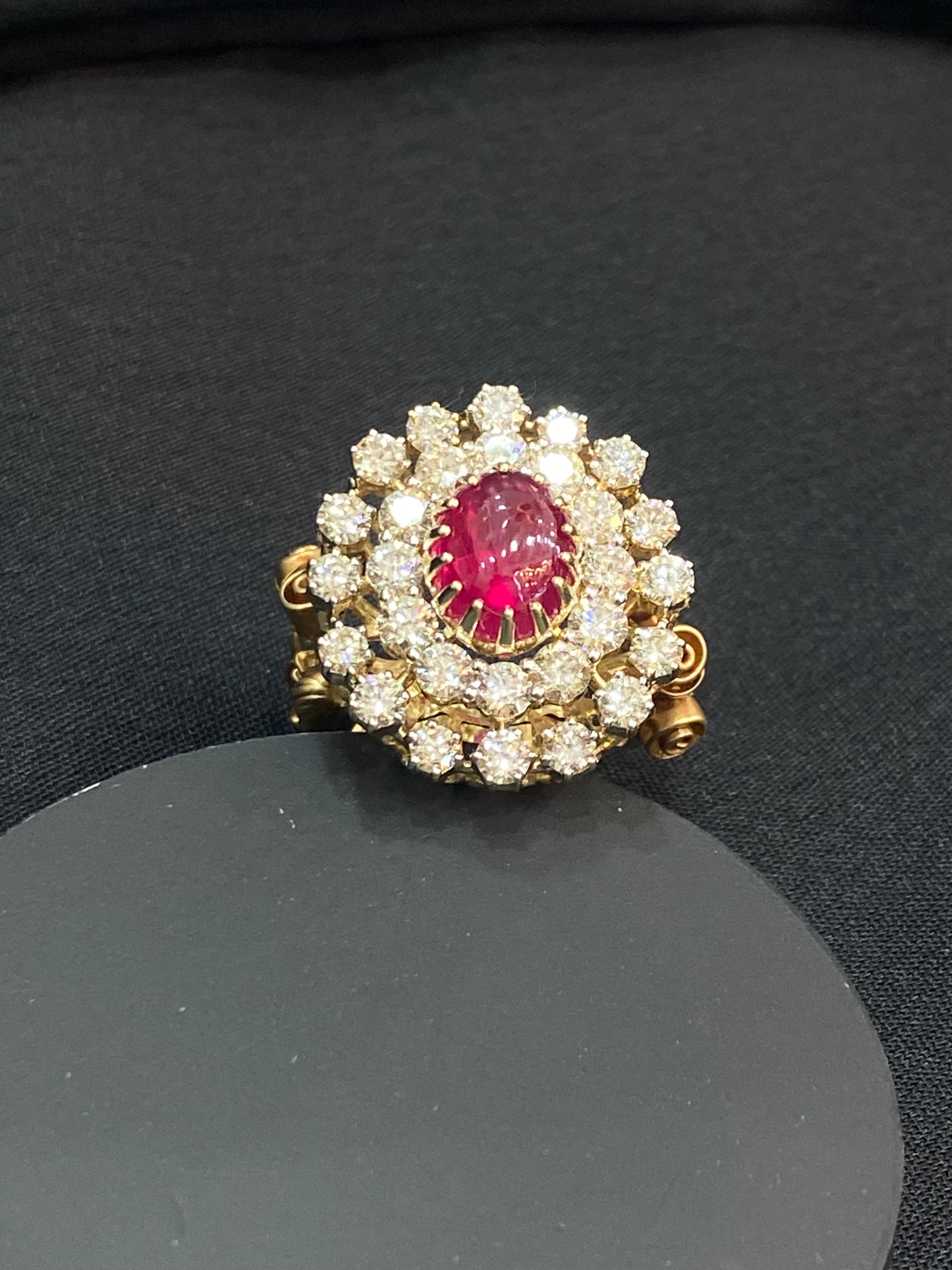 Round Cut 7.27 Cts F/VS1 Round Brilliant Cut Diamonds Ruby Cocktail Ring 14K Yellow Gold For Sale