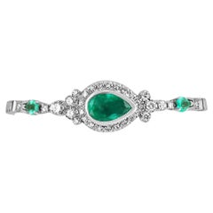 7.27tcw Colombian Emerald & Diamond 14K Vintage Pear Cut Bracelet Gold Bangle