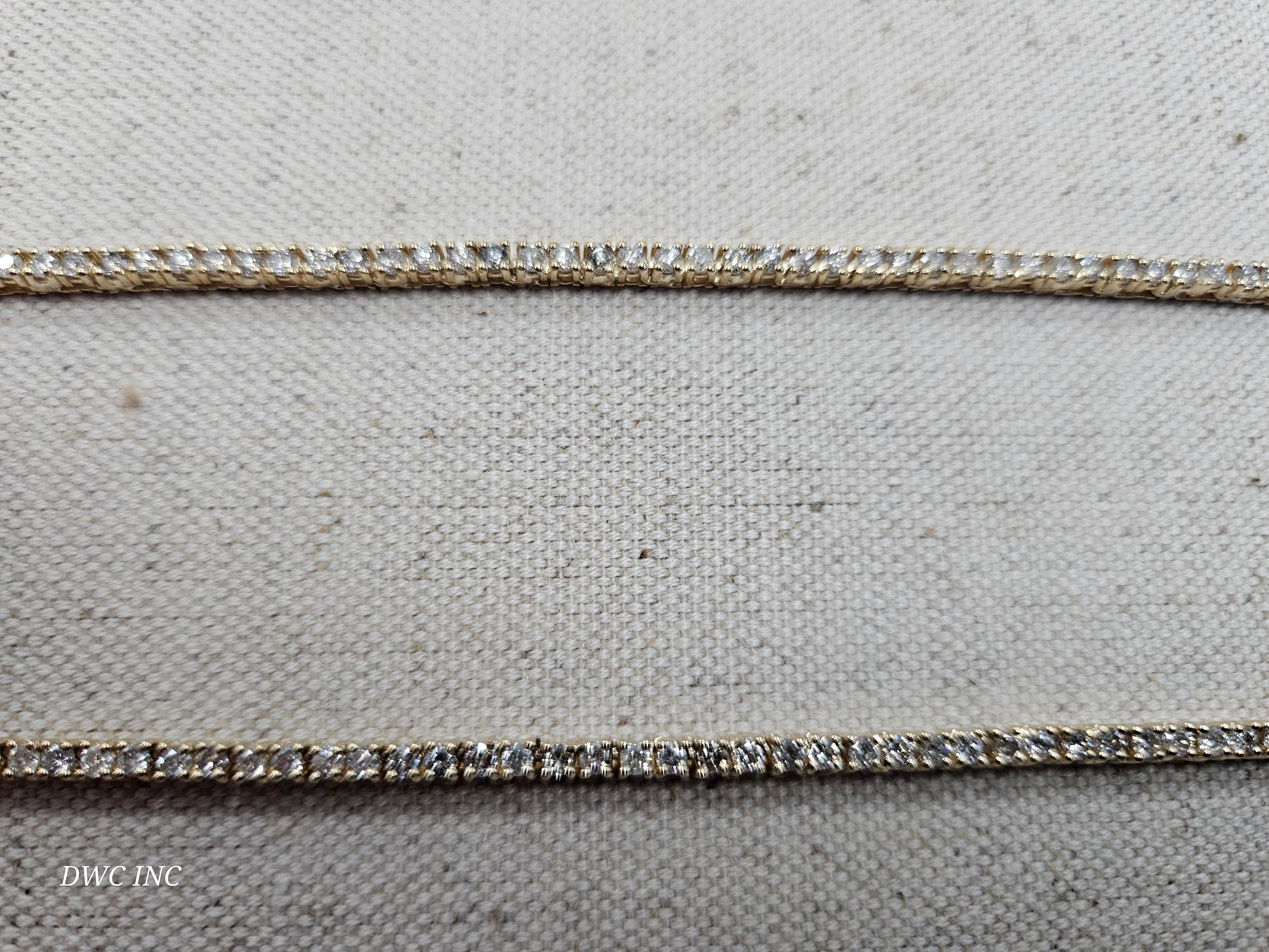 Brilliant Cut 7.28 Carat Natural Diamond Tennis Necklace 14 Karat yellow Gold 18''