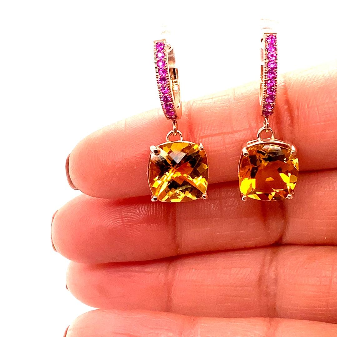 Contemporary 7.28 Carat Citrine Pink Sapphire Rose Gold Drop Earrings