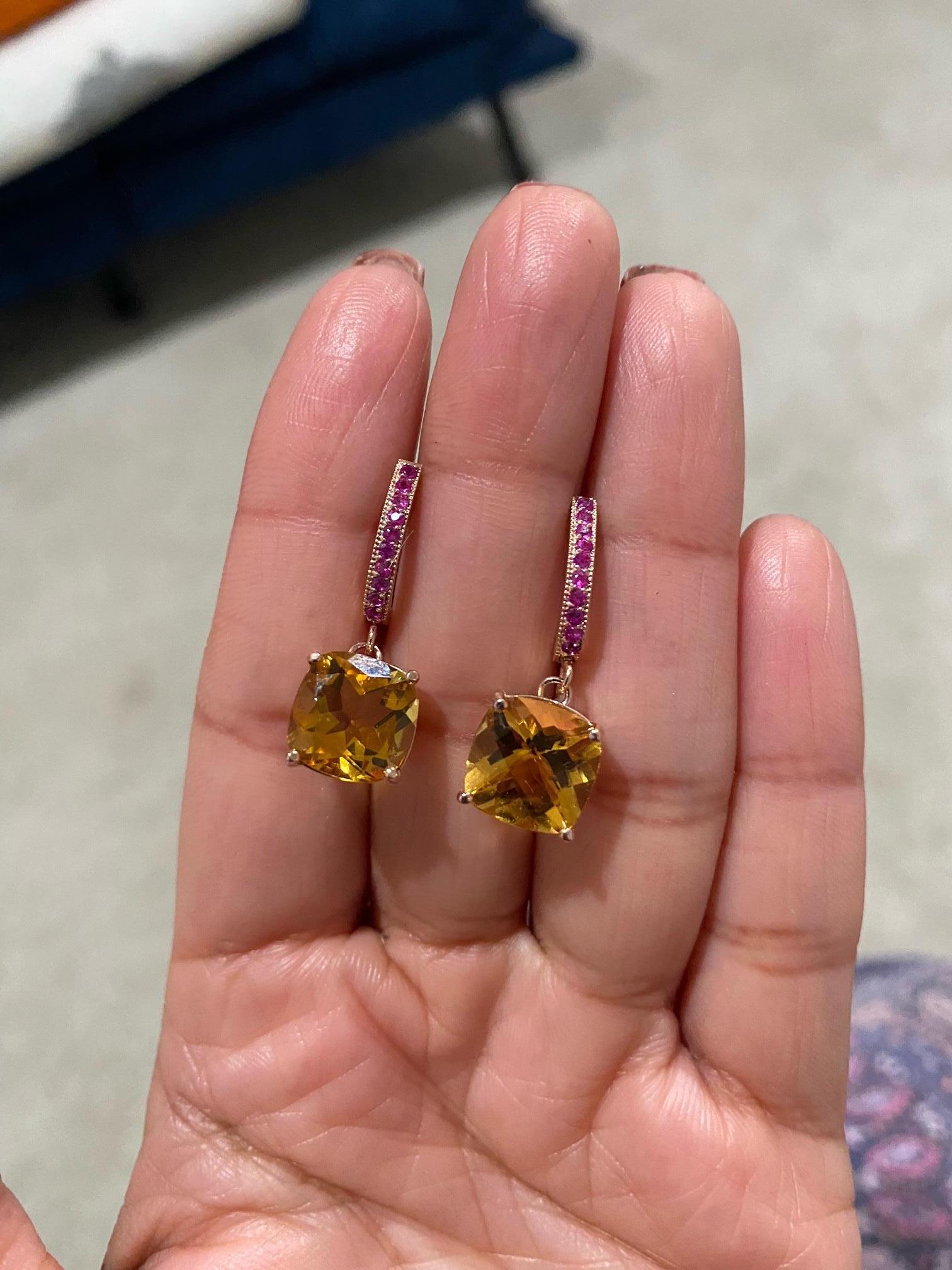 7.28 Carat Citrine Pink Sapphire Rose Gold Drop Earrings 1