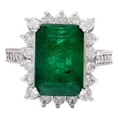 Elegant Natural Emerald Diamond Ring In 14 Karat Solid White Gold 