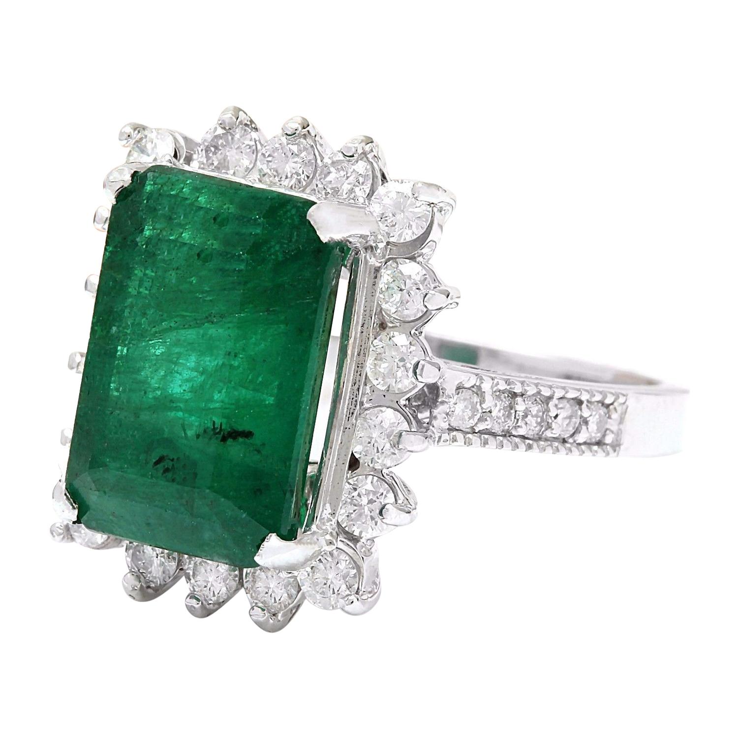 7.28 Carat Natural Emerald 18 Karat Solid White Gold Diamond Ring For ...