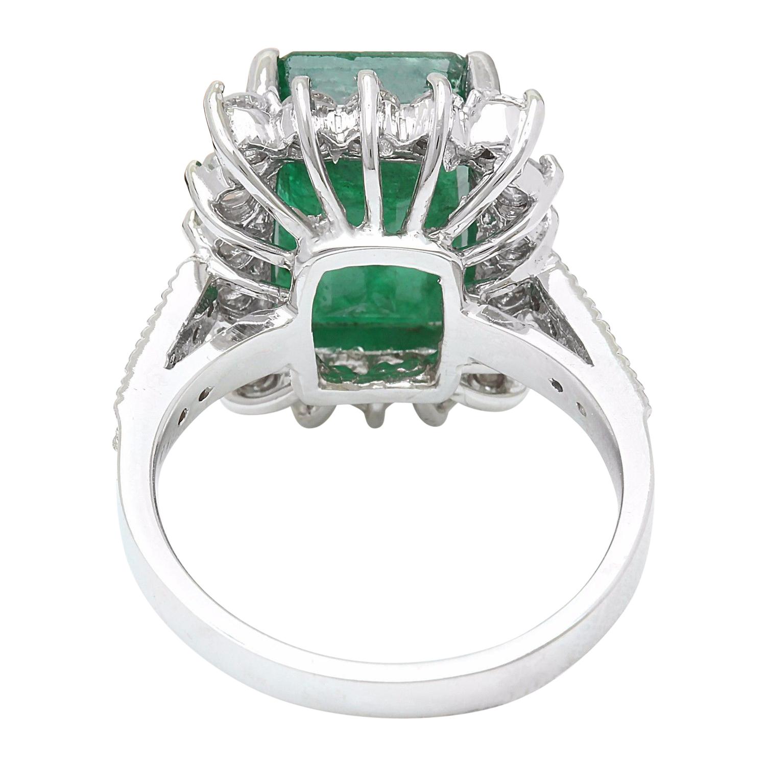 Modern Elegant Natural Emerald Diamond Ring In 14 Karat Solid White Gold  For Sale