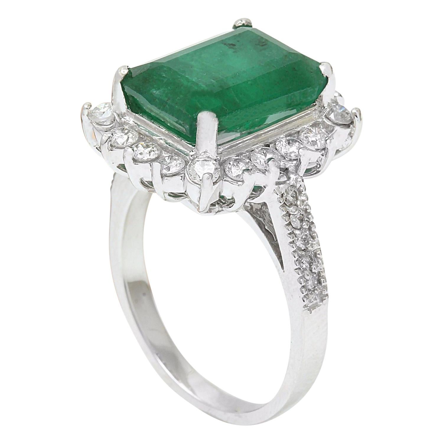 Emerald Cut Elegant Natural Emerald Diamond Ring In 14 Karat Solid White Gold  For Sale