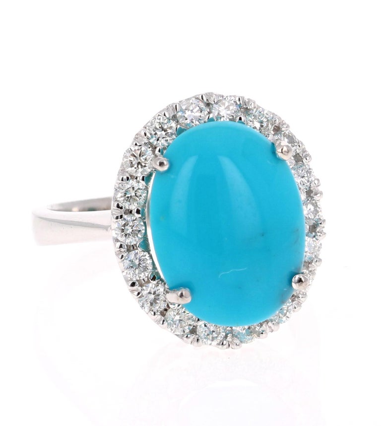 7.28 Carat Oval Cut Turquoise Diamond White Gold Cocktail Ring For Sale ...