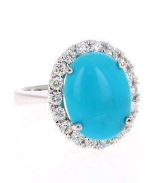 7.28 Carat Oval Cut Turquoise Diamond White Gold Cocktail Ring